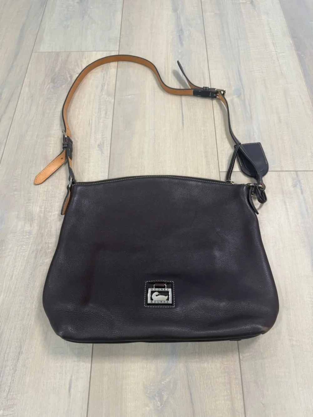 Dooney & Bourke Black Leather Hobo with Tan Strap